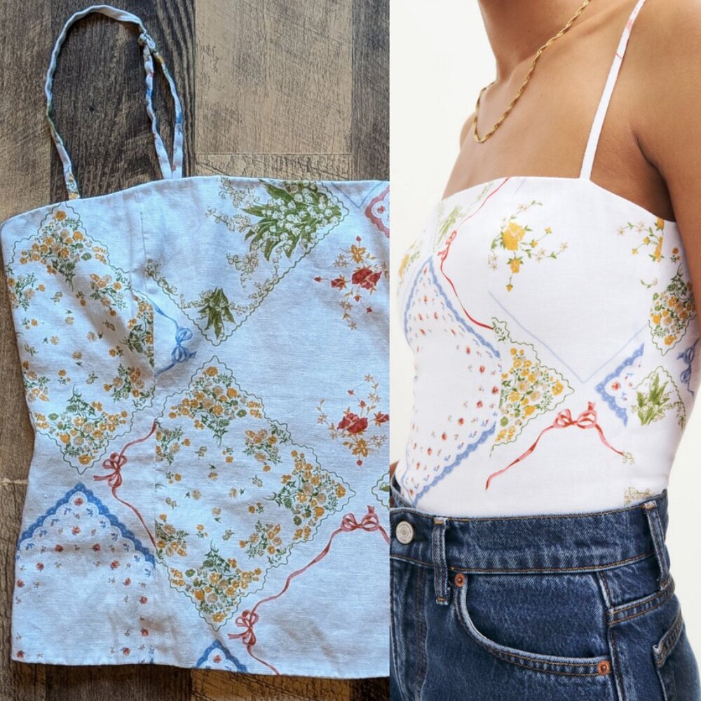 Reformation Floral Print Tank Top - White and Blue